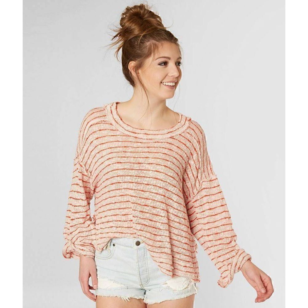 We The Free Island Girl Hacci Stripped Shirt Womens SZ M Oversized Distressed Re